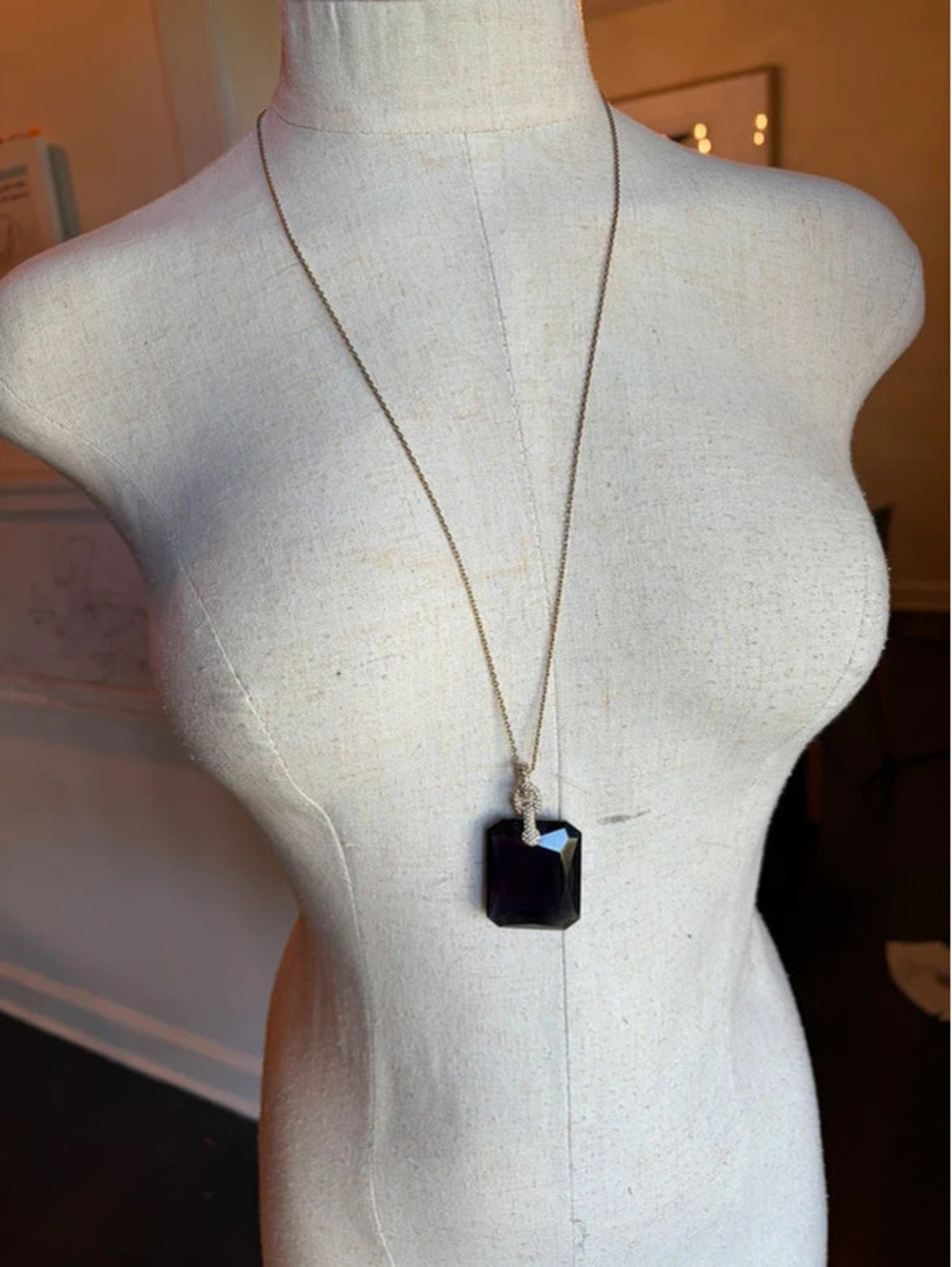 Vintage Juicy Couture Gothic Long Pendant Black Stone Necklace